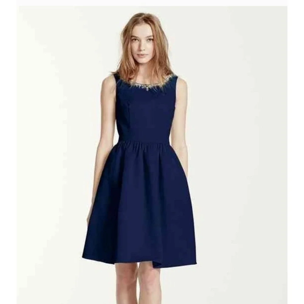 David's Bridal Dress Size 12‎ Navy Blue Fit and Flare Jewel Neck Party Cocktail